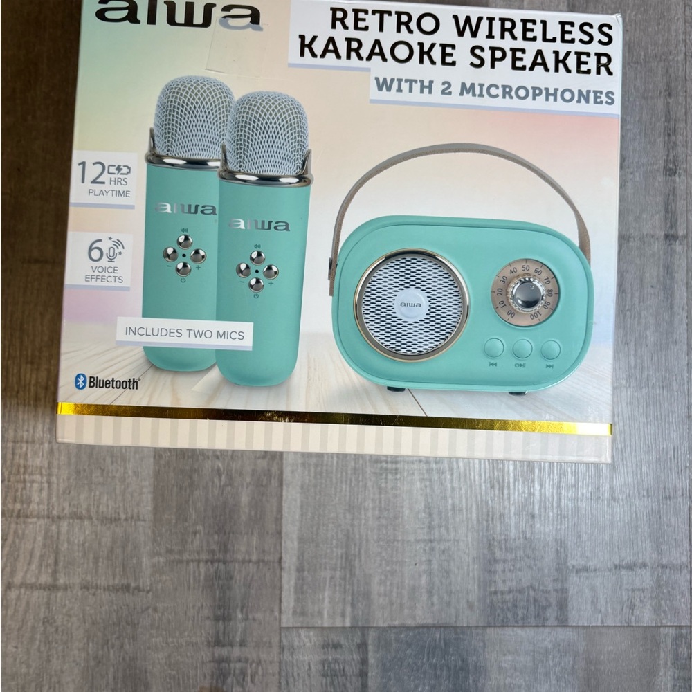 NWT Aiwa Retro Wireless Bluetooth Karaoke Speaker Includes 2 Microphones